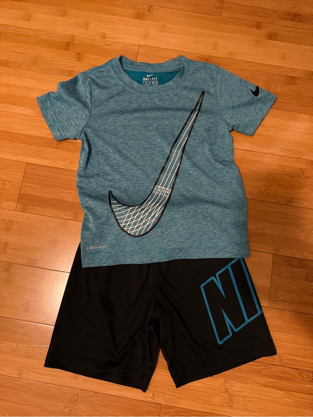 Nike Teal Heather Dri-FIT Tee with Black Shorts